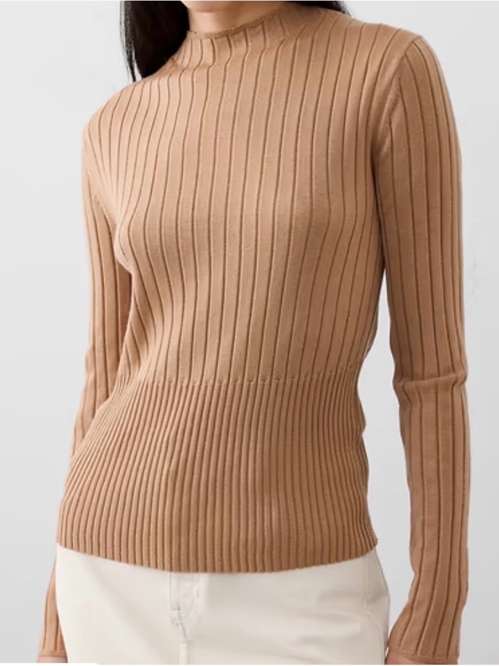 Banana Republic Washable Merino Wool Ribbed Sweater in Camel Brown